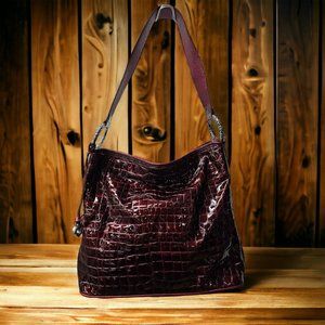BRIGHTON Red Patent Croc-Embossed Leather Shoulder Bag